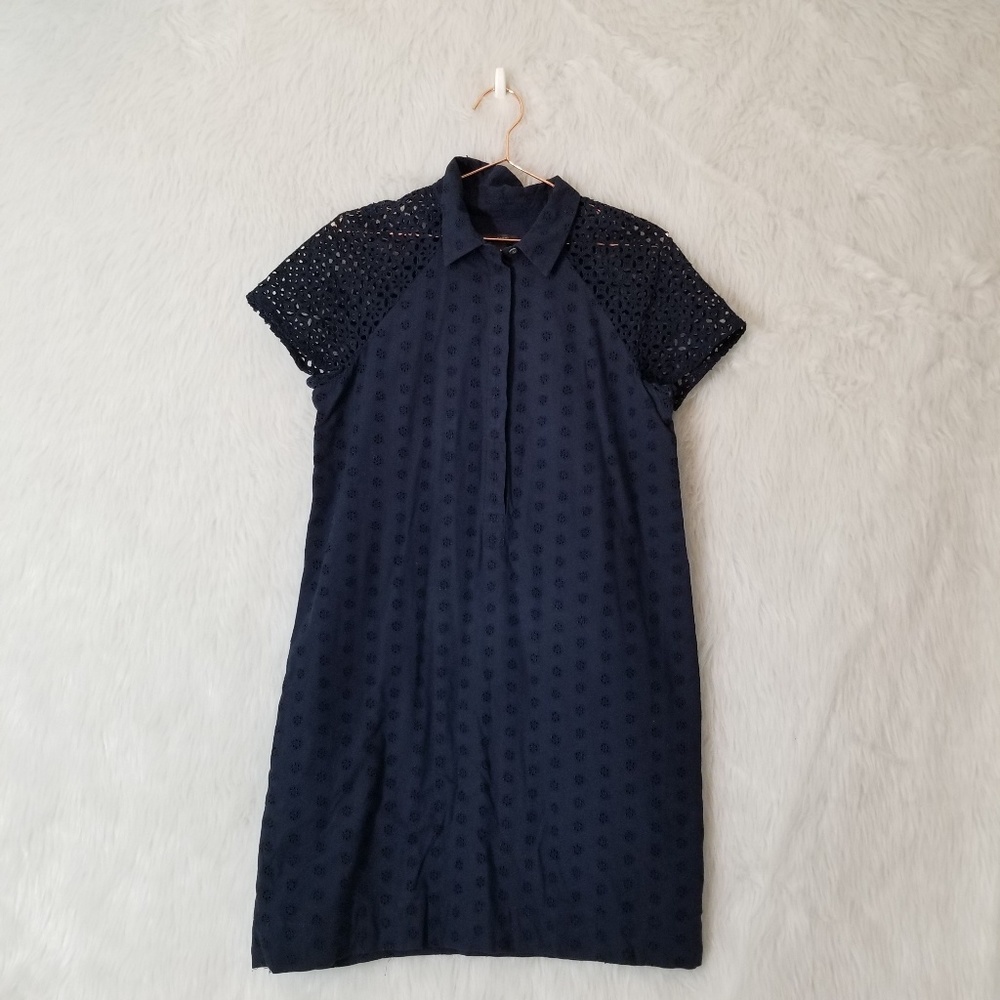 J. Crew Navy Eyelet Shift Shirt Short Sleeve Dress